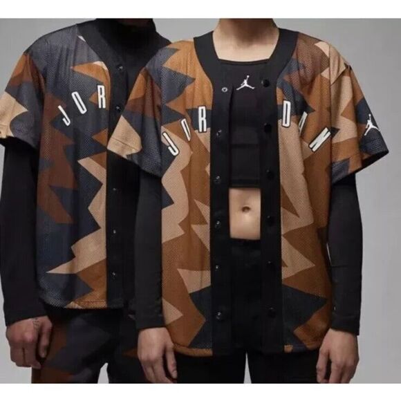 Nike Jordan FB7338-133 Unisex Sz M Brown Baseball Style Loose Fit Jersey Shirt - Picture 8 of 9
